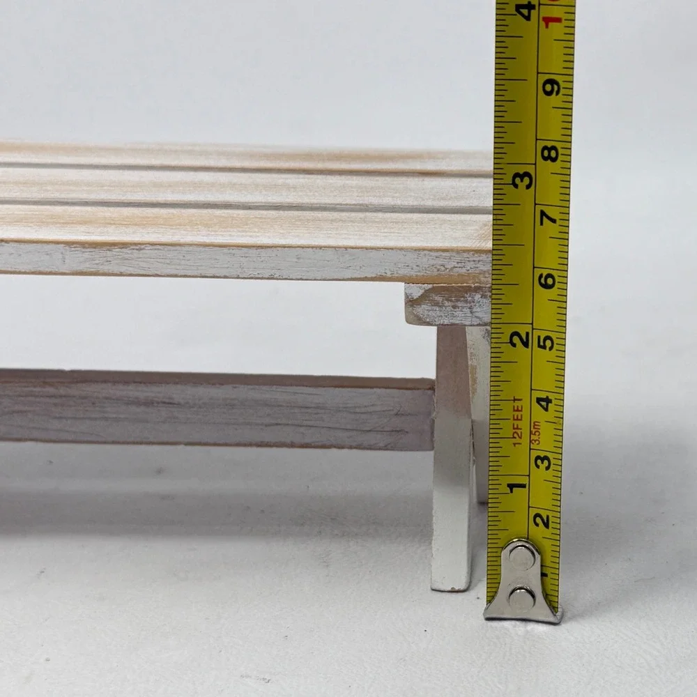 Anne Geddes Enesco Miniature Picnic Table Bench Set White Wood Gingham Prop